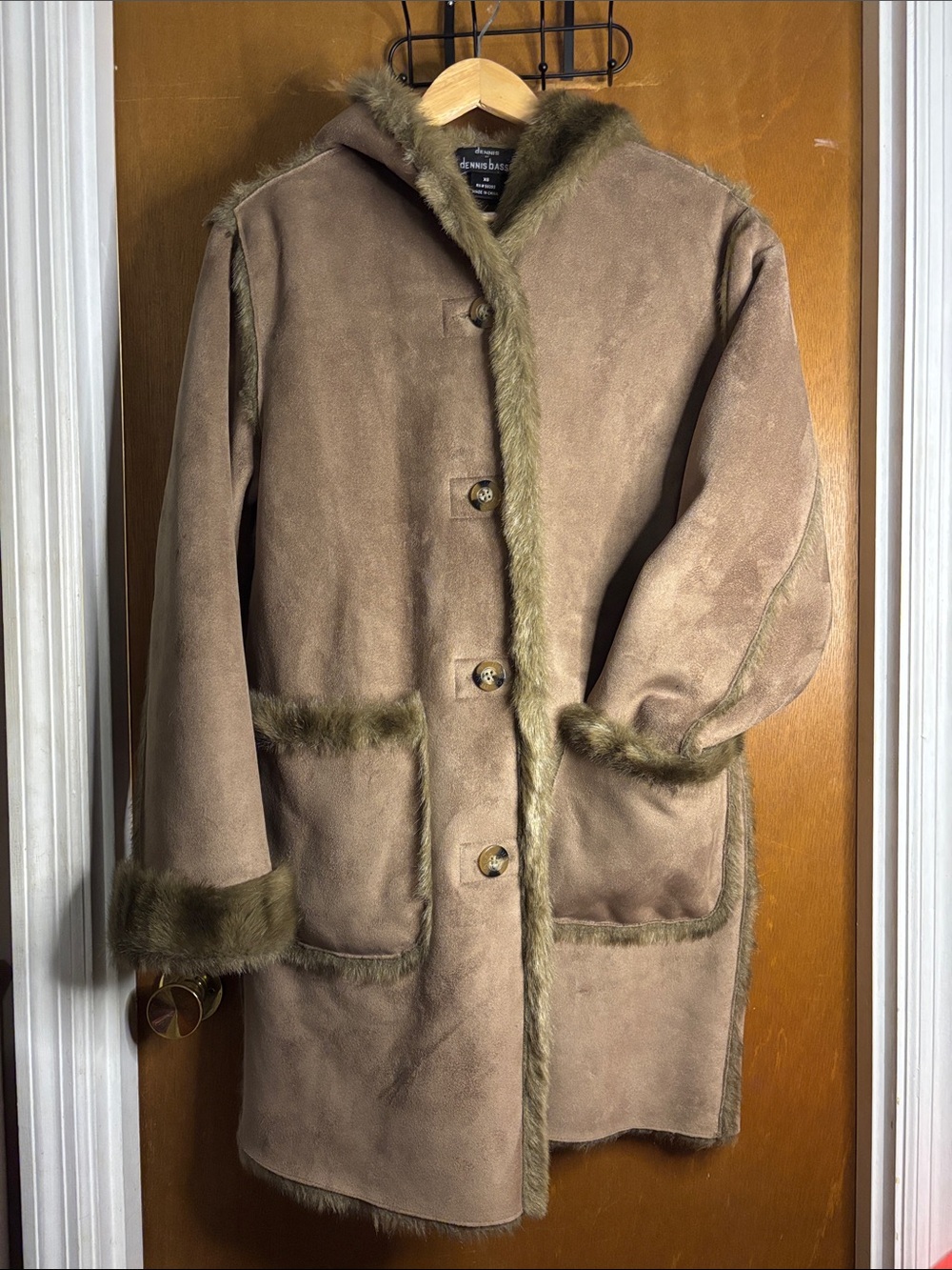 Reversible dennis basso Brown Faux-Shearling Trim Hooded Pea Coat